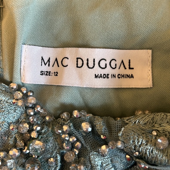 Brand new Mac Duggal dress. Seafoam bluish green, long sleeves. - Picture 14 of 16